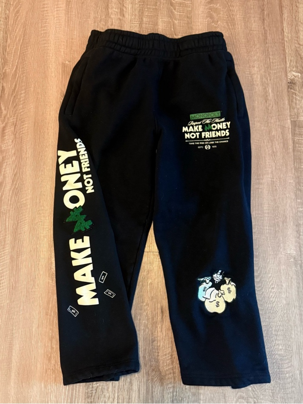 Monopoly x Shoe Palace Sweatpants Mens Medium Black Embroidered Make Money Pants